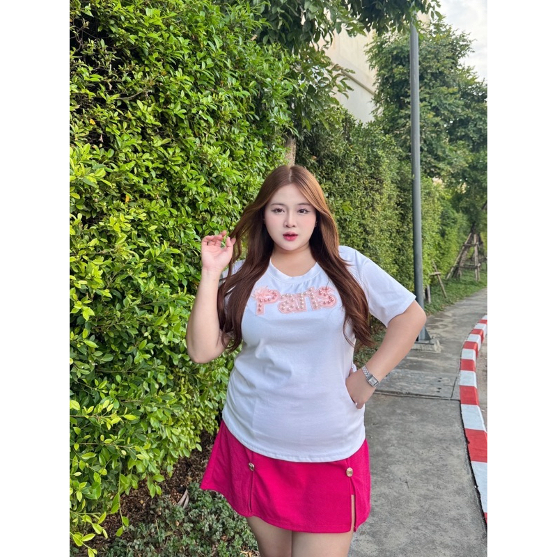 ย 69 ใหม่ เสื้อยืดคอกลมผ้าคอตตอนยูนิเนื้อนุ่ม อะไหล่Parisสวยๆสำหรับสาวอวบ