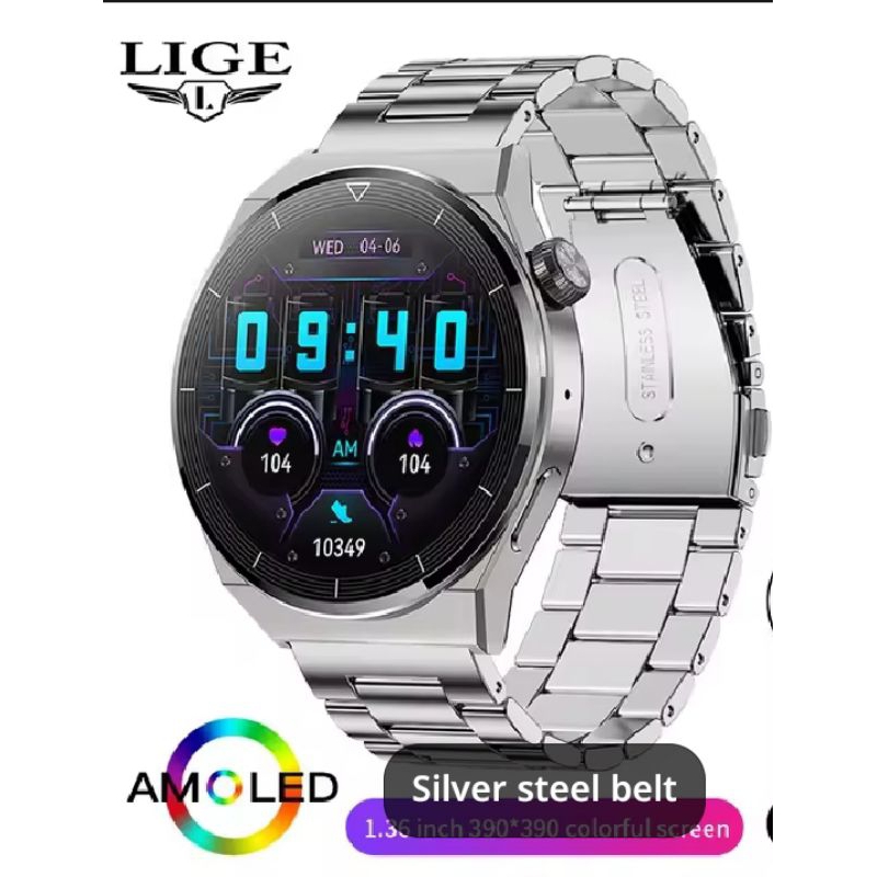 LIGE นาฬิกา อัจฉริยะ ผู้ชาย GT3 Pro AMOLED 390*390จอ HD โทรผ่านบลูทูธกันน้ำนาฬิกาผู้ชายทะมัดทะแมง + กล่อง