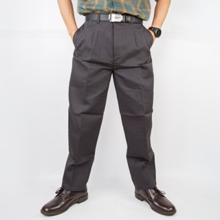 กางเกงแสล็คผ้าคอม ผ้าคอตต้อนคอม มีจีบหน้า ตรา Nicman ขากระบอ…