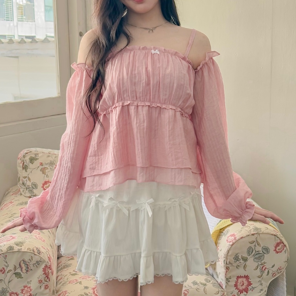 RIKA น้องไอริน เสื้อสายเดี่ยวแขนพองระบายสองชั้น