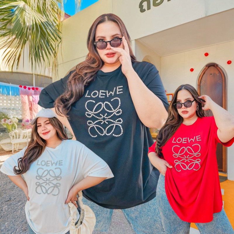 เสื้อยืด ผ้ายืดเยอะ งานตอกเพชร LW 46"-60" (กรุณาอ่านไซส์ในรายละเอียดก่อนสั่งซื้อ)
