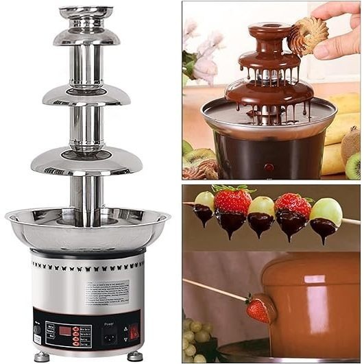 เครื่องทำน้ำพุช็อกโกแลตฟองดูว์ สแตนเลส ฟั่งชั่นอุ่น4ชั้น กว้าง28cm.สูง58cm