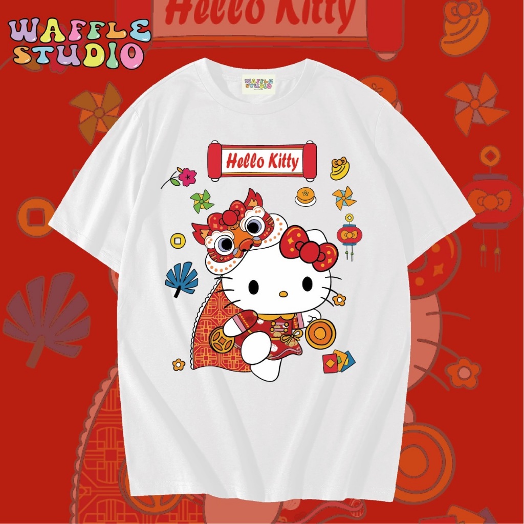 [ ส่งฟรี 🔥 ] WS1177 เสื้อยืดโอเวอร์ไซส์ เสื้อตรุษจีน ผ้าคอตตอน 100% เสื้อสีแดง ตรุษจีน คิตตี้ Kitty 