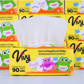Vivy Tissue กระดาษทิชชู่เช็ดหน้าวีวี่ HappyDay 90แผ่น หนานุ่ม 4 ชั้น : 1 ลัง (20 ห่อ)