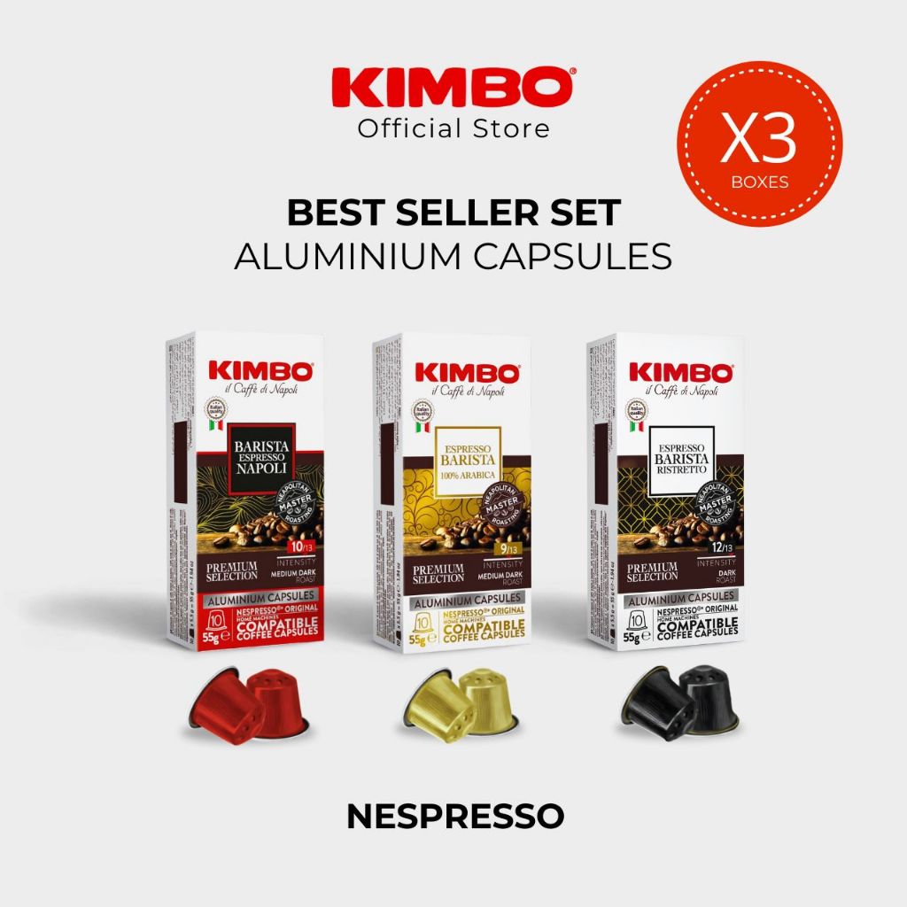 [ใหม่! แคปซูลพรีเมี่ยม] Kimbo Nespresso Aluminium Capsule BEST SELLER Set กาแฟแคปซูล คิมโบ เซ็ทขายดี(3 กล่อง 30 แคปซูล)