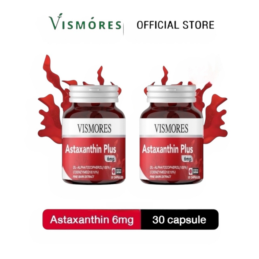 2 กระปุก Vismores Astaxanthin 6 mg Plus CoQ10 30 Capsule l แอสตาแซนติน จากสาหร่ายสีแดง นำเข้าจากญี่ปุ่น