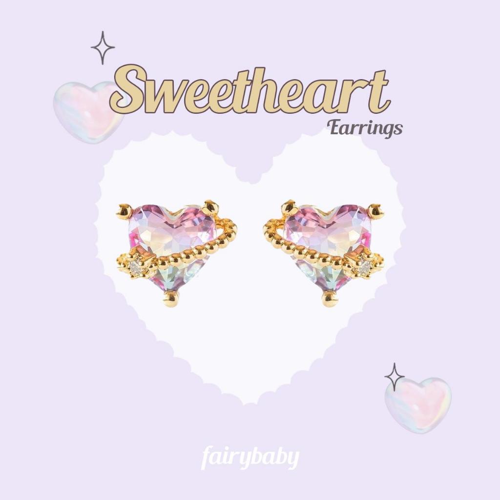 Fairybaby ต่างหู Sweetheart สีทอง ต่างหูหัวใจ ชุบทอง 18K ขับผิว (E2-118)