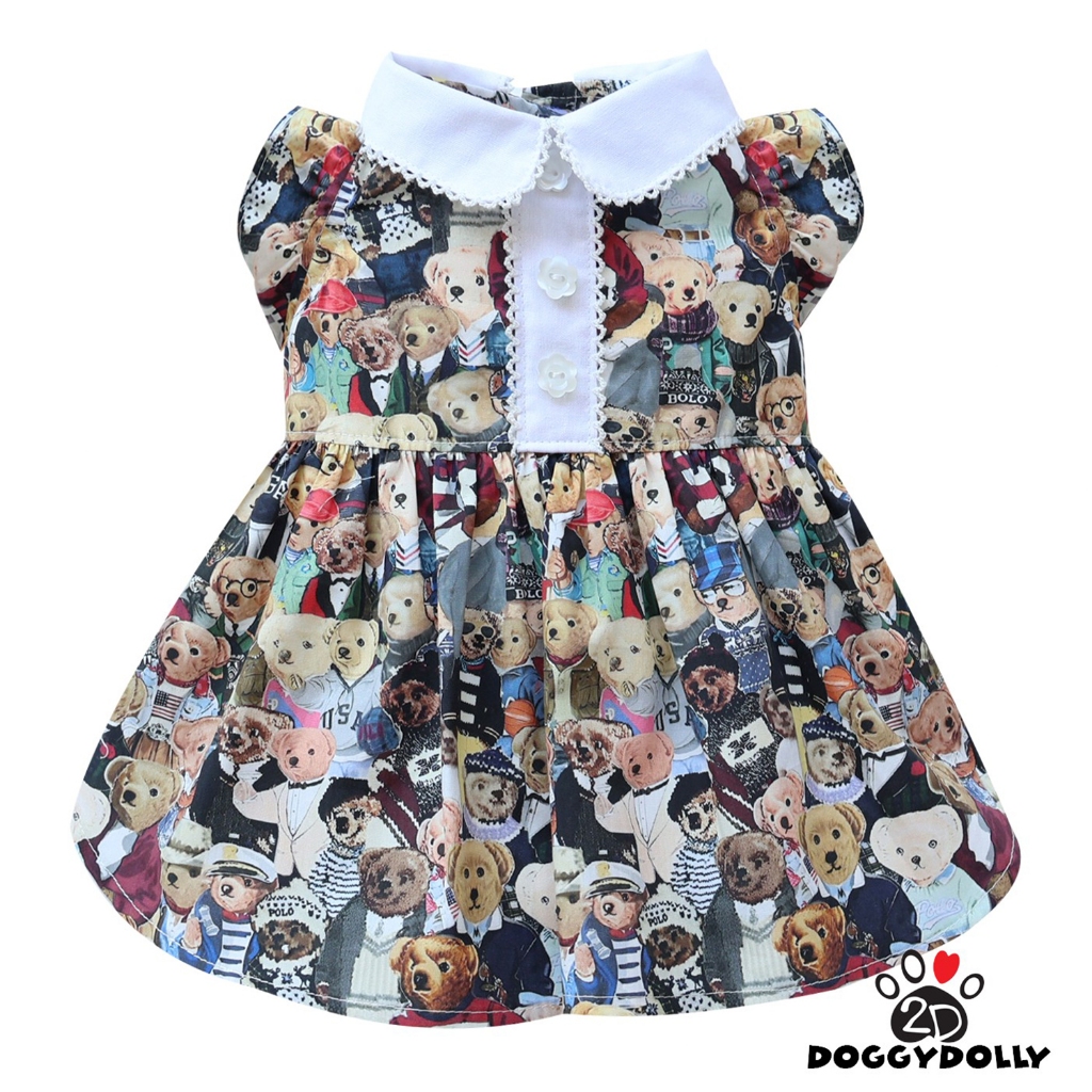 Pet clothes -Doggydolly  เสื้อผ้าแฟชั่น น้องหมาน้องแมว  สัตว์เลี้ยง ชุดกระโปรง  ลายน้องหมี  ขนาดไซส์ 1-9 โล  D828