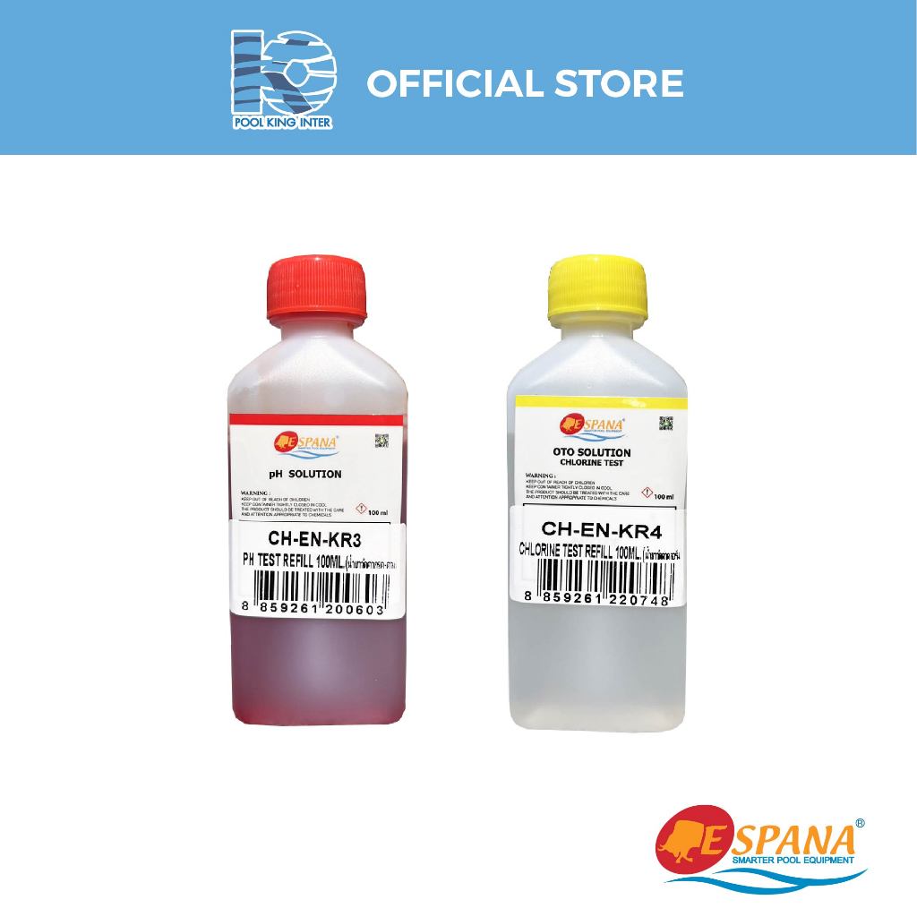 ESPANA: น้ำยาทดสอบคลอรีนและกรดด่าง (ชนิดเติม) 100ml. REFILL CHLORINE & pH TEST