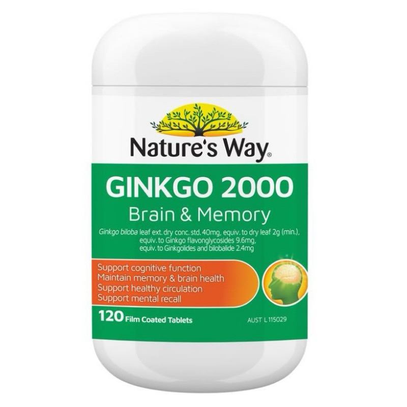 🔥Exp.10/2027 Nature's Way Ginkgo Biloba 2000mg ขนาด 120 เม็ดใบแปะก๊วย