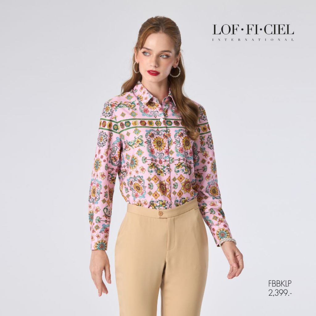 LOF-FI-CIEL Woman's shirt Pink grand palace garden เสื้อเชิ๊ตผู้หญิง แขนยาว สีชมพู FBBKLP