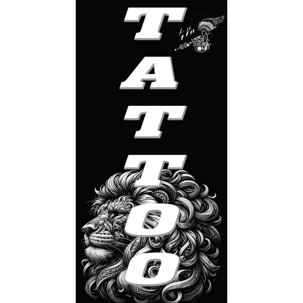 ป้ายไวนิลTattoo รอยสัก รับสัก ออกแบบรอยสัก แนวตั้ง พิมพ์ 1 ด้าน เจาะรูตาไก่ฟรี 4 มุม ลูกค้าเลือกขนาดได้ที่ตัวเลือกสินค้า