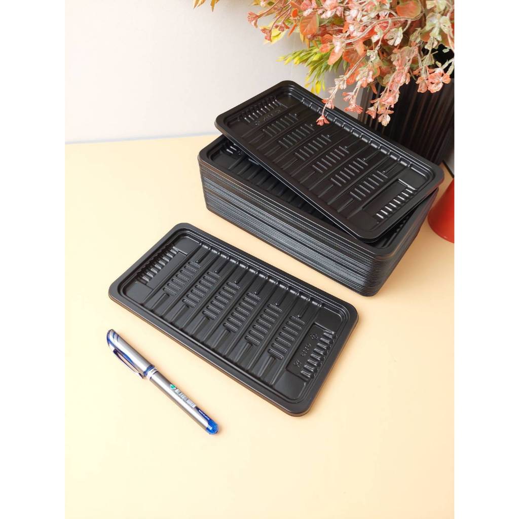 ถาดพลาสติกสีดำ G113BK ถาดแพคอาหาร ขนาด 12.3x23x1.1cm. (50ชิ้น)