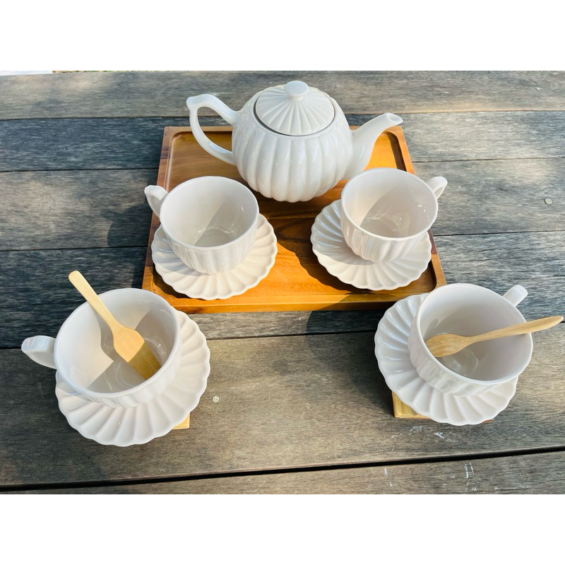 ชุดกาน้ำชา กาน้ำชาเซรามิค เซตกาน้ำชาอังกฤษ ลายเปลือกหอยสีครีม - รูปที่ 6