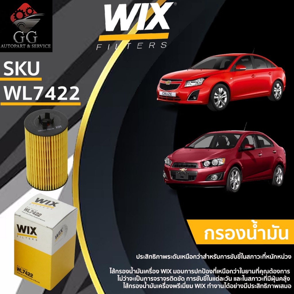 WIX กรองน้ำมันเครื่อง Chevrolet Cruze 1.8 ปี 11-15/ Sonic 1.4,1.6 ปี 13-15 WL7422 55594651