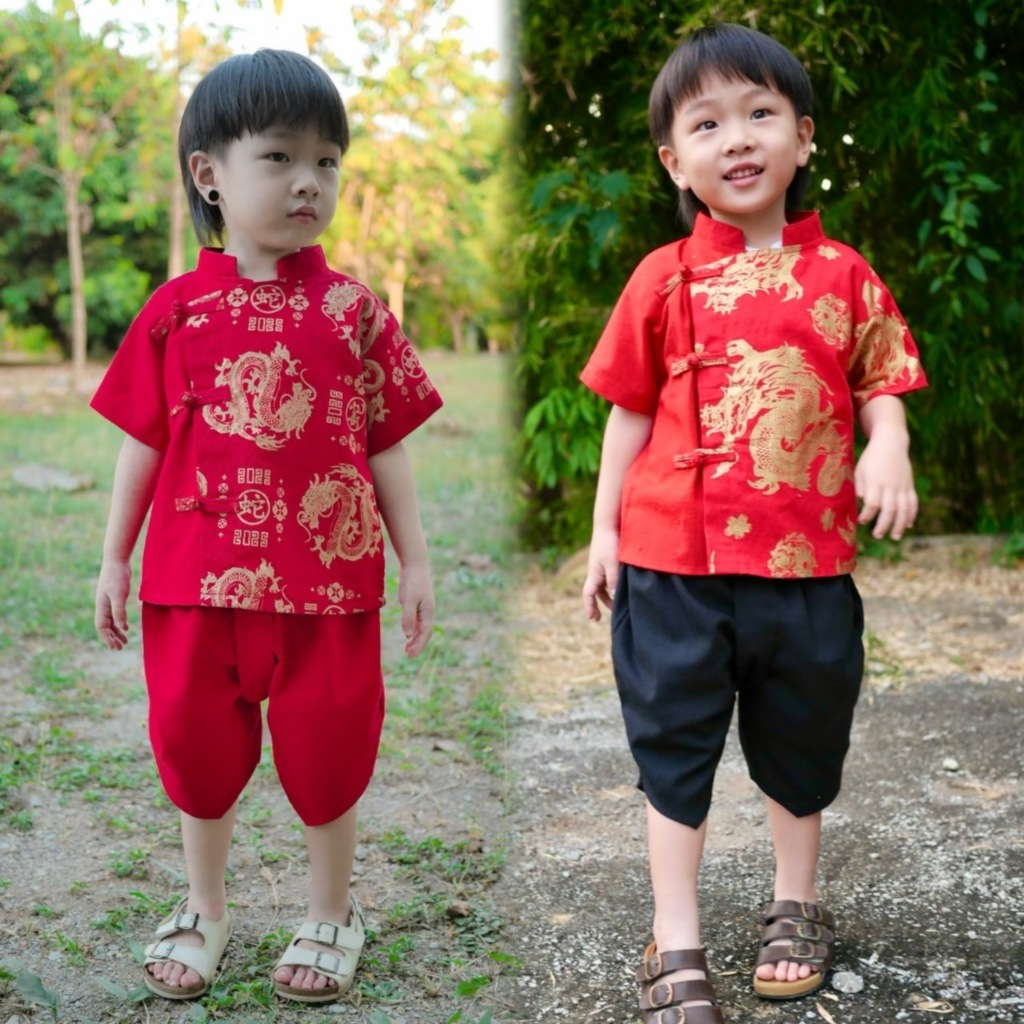 ชุดตรุษจีนเด็กชาย สไตล์ไทย / เสื้อป้าย+โจงกระเบน / พร้อมส่งจากไทย
