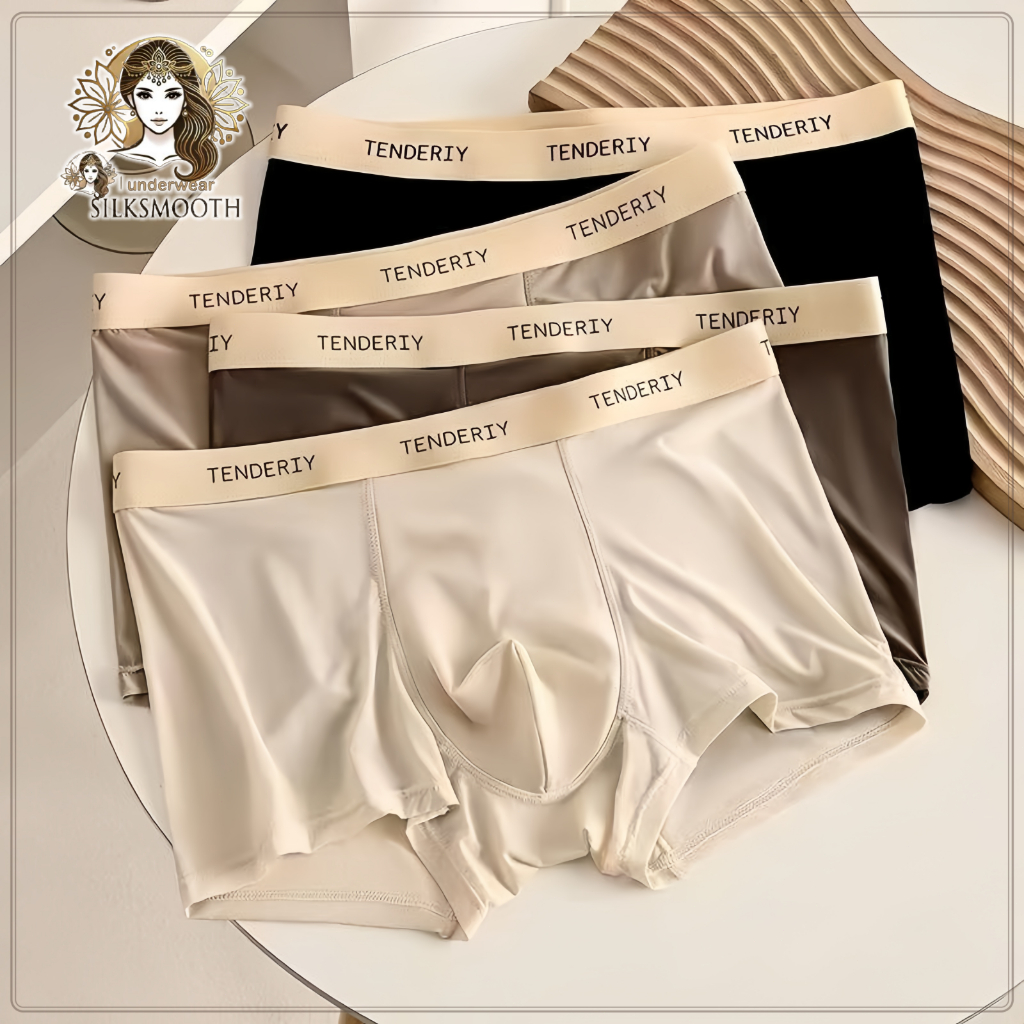 ส่งมาจากไทย คุณภาพสูง ผ้าไหมน้ําแข็ Boxer ชุดชั้นในชายฤดูร้อ บางสไตล์ หลวมและสบาย วัสดุเรียบ