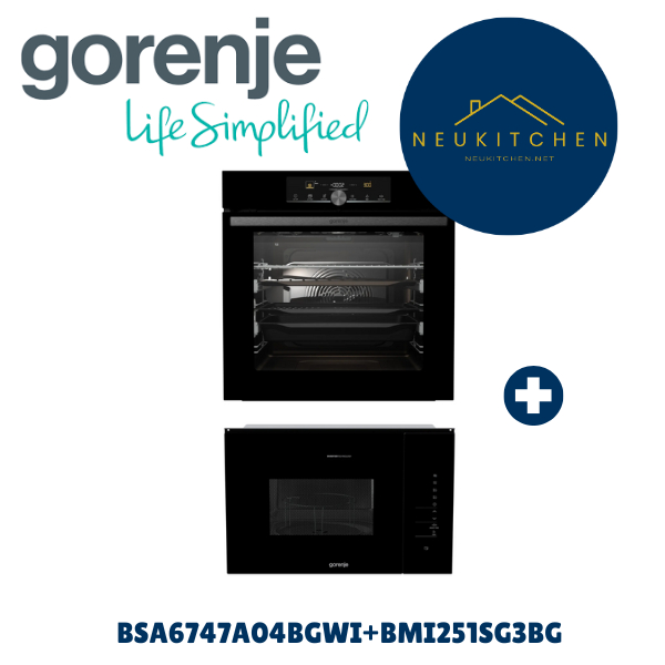 Gorenje ชุดเซ็ต เตาอบ WIFI 77 ลิตร BSA6747A04BGWI  เตาไมโครเวฟ 25 ลิตร BMI251SG3BG (BSA6747A04BGWI+B