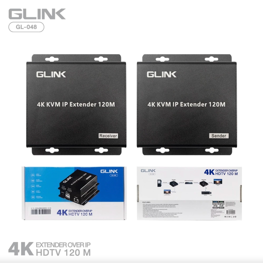 พร้อมส่ง Glink GL-048 HDMI Extender Over IP 120M 4K KVM Function อุปกรณ์ขยายสัญญาณ