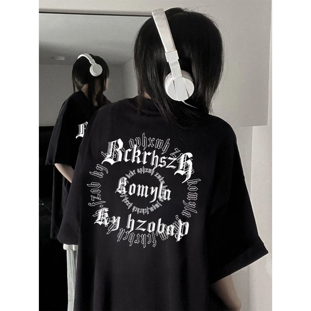 เสื้อยืดฟอกเฟดผู้หญิงแขนสั้นแบบหลวมไตล์เกาหลี ผ้าคอตตอน100% oversize เสื้อผ้าคนอ้วนไซส์ใหญ่ แฟชั่นมาใหม่ สกรีนลายวินเทจ - รูปที่ 3