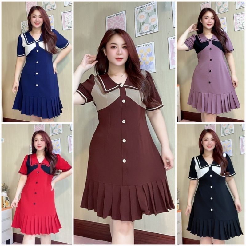 (พร้อมส่ง🇹🇭) เดรสสาวอวบ ผ้าไม่ต้องรีด อก40-44นิ้ว/เอว34-44นิ้ว/สะโพกก่อนยืด46นิ้ว/ เสื้อผ้าไซส์ใหญ่
