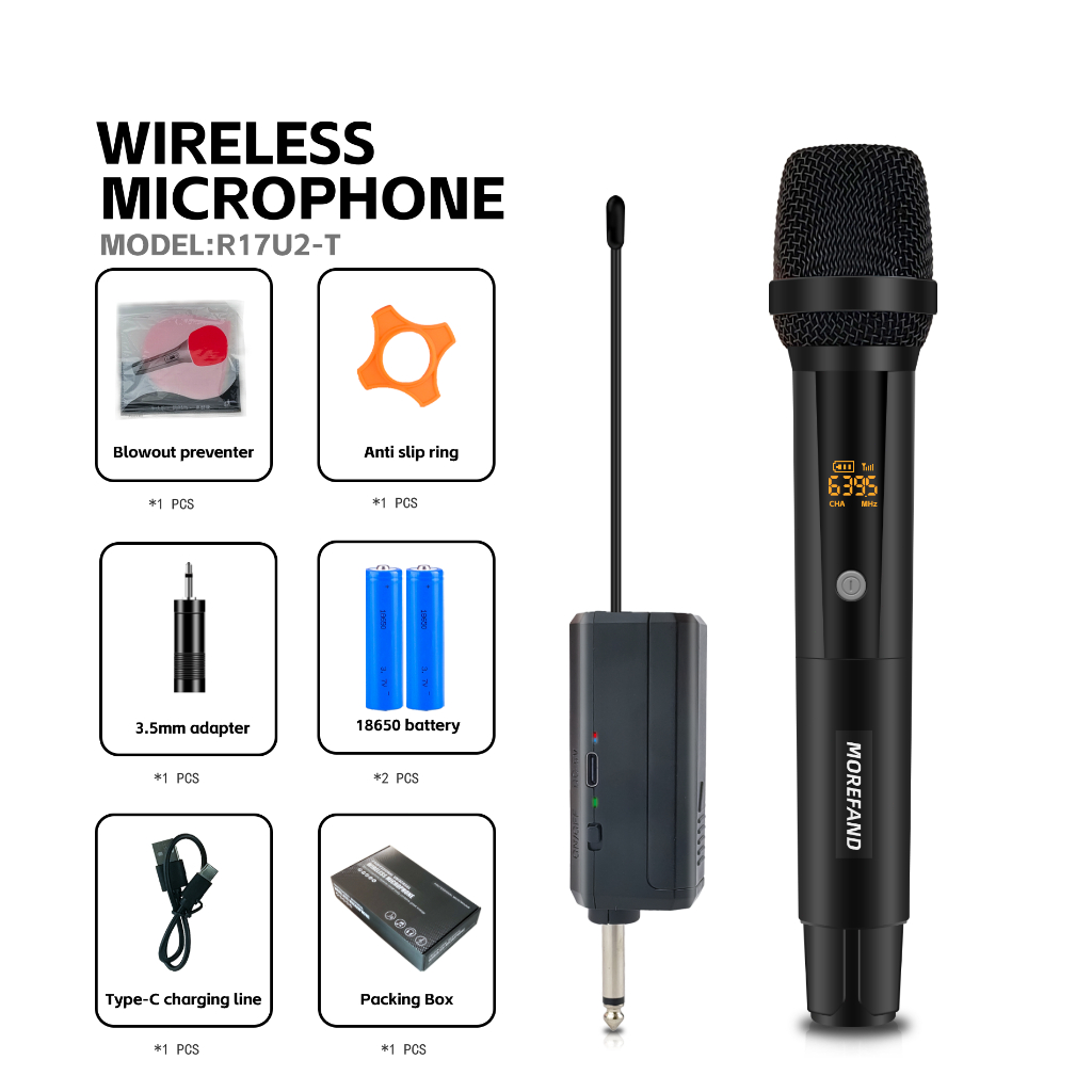 【ไมโครโฟนไร้สาย UHF R15】 ปรับความถี่ได้, ชาร์จได้, เสียงชัด, แบตฯ นาน, เหมาะสำหรับการแสดงและประชุม - รูปที่ 6