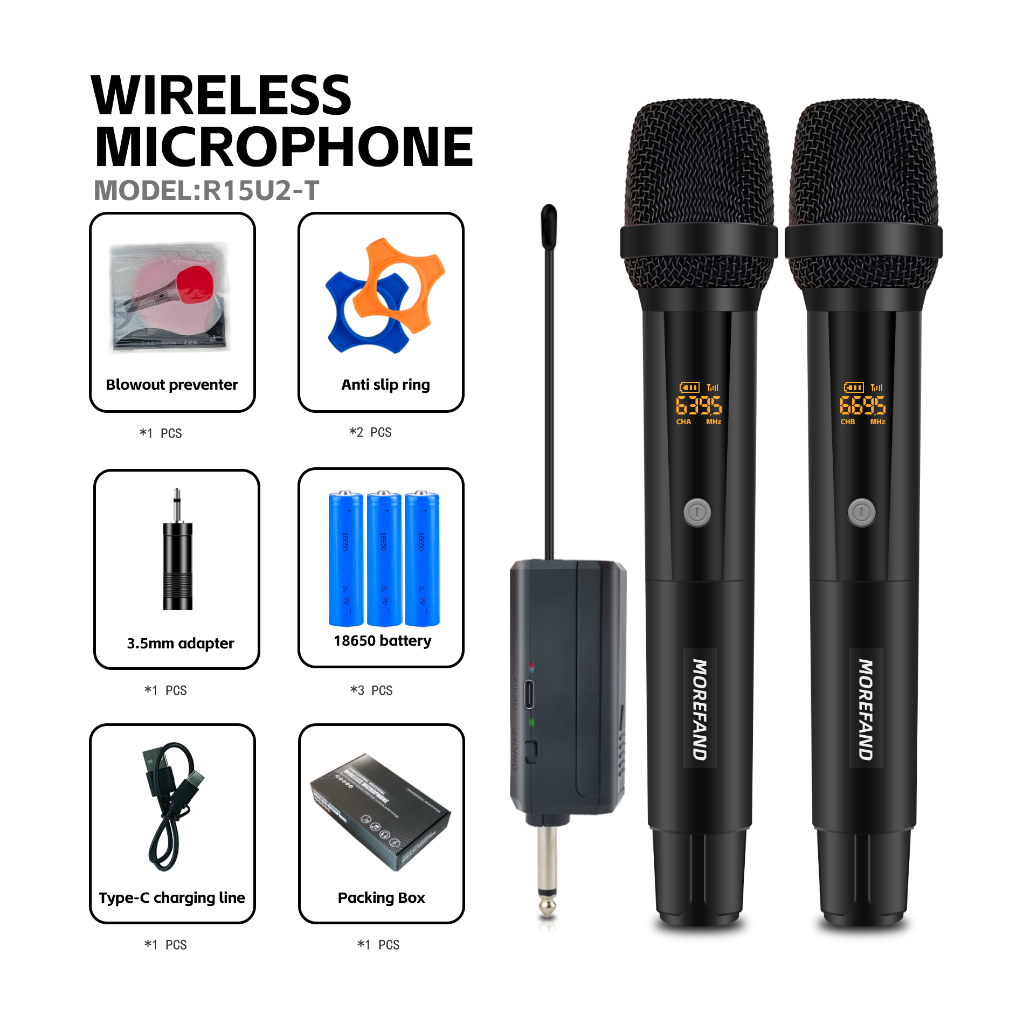 【ไมโครโฟนไร้สาย UHF R15】 ปรับความถี่ได้, ชาร์จได้, เสียงชัด, แบตฯ นาน, เหมาะสำหรับการแสดงและประชุม - รูปที่ 7