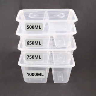ยกลังพร้อมส่ง! [ยกลัง 300 ชุด]750ML กล่องใส่อาหารพลาสติก2ช่อง กล่องอาหาร/ข้าว/ใส่ไมโครเวฟ/สีใส รุ่น F2G750M-300P