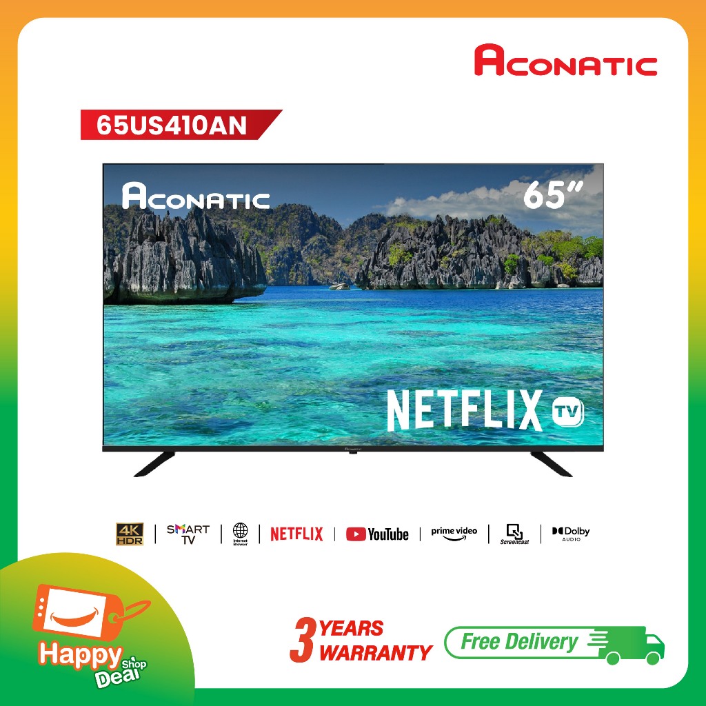 ใหม่ Aconatic ทีวี 65 นิ้ว LED 4K HDR Netflix TV รุ่น 65US410AN Smart TV (Netflix v5.3) สมาร์ททีวี (
