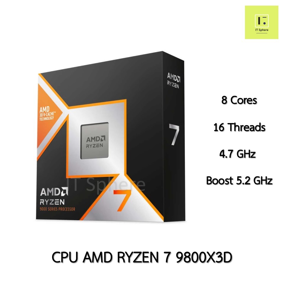 CPU AMD R7 9800x3d AM5 Ryzen 7 Ryzen7 ซีพียู เอเอ็มดี R 7 9000 series processor 7000 Ryzen 7 9800 x3