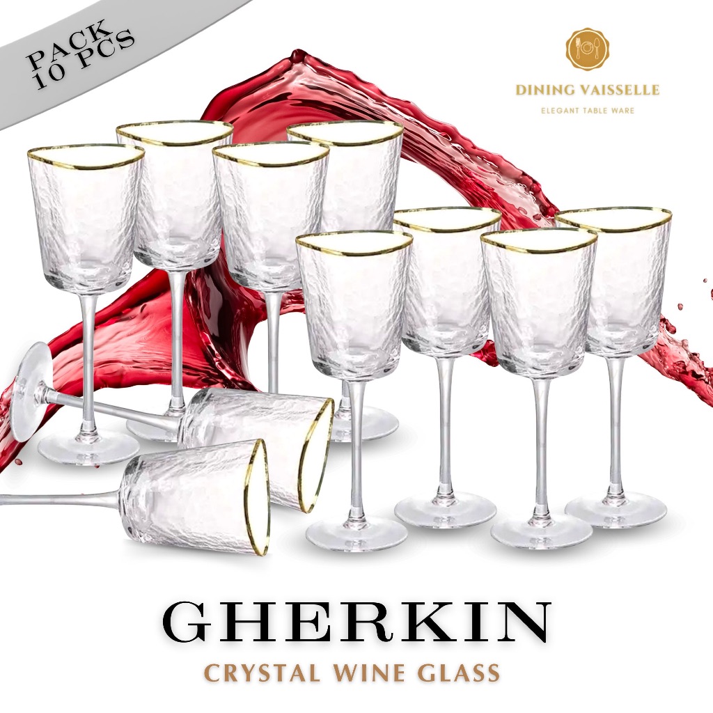 Dining Vaisselle - แก้วไวน์ Gherkin Crystal คริสตัลหรูหราขอบทอง - Pack of 4 / 6 / 10 pcs