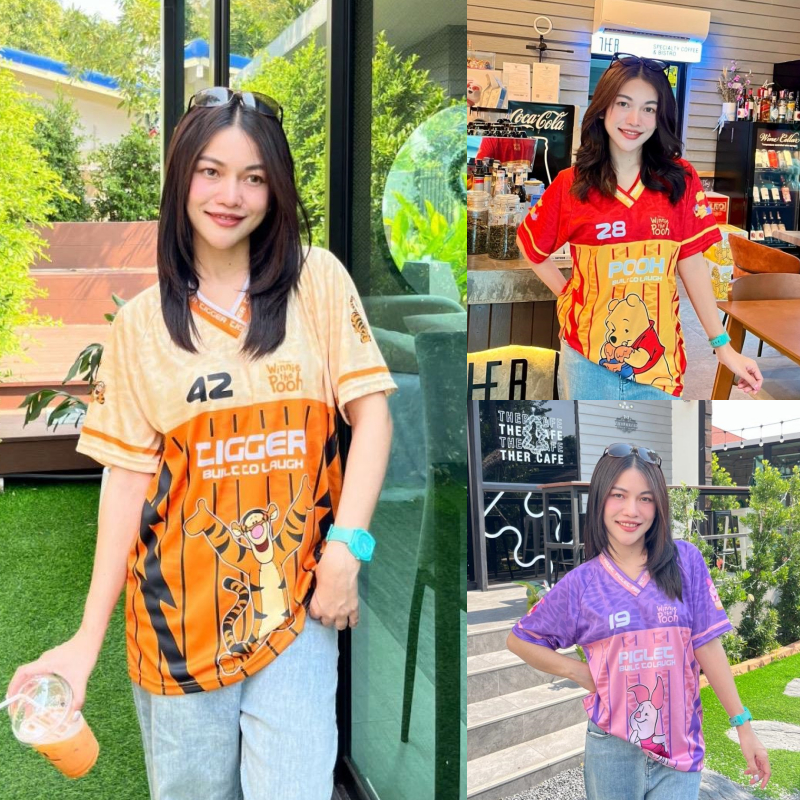 ( N97 ) เสื้อสปอร์ลายการ์ตูน แถบข้าง คละเบอร์ ผ้าไมโคร