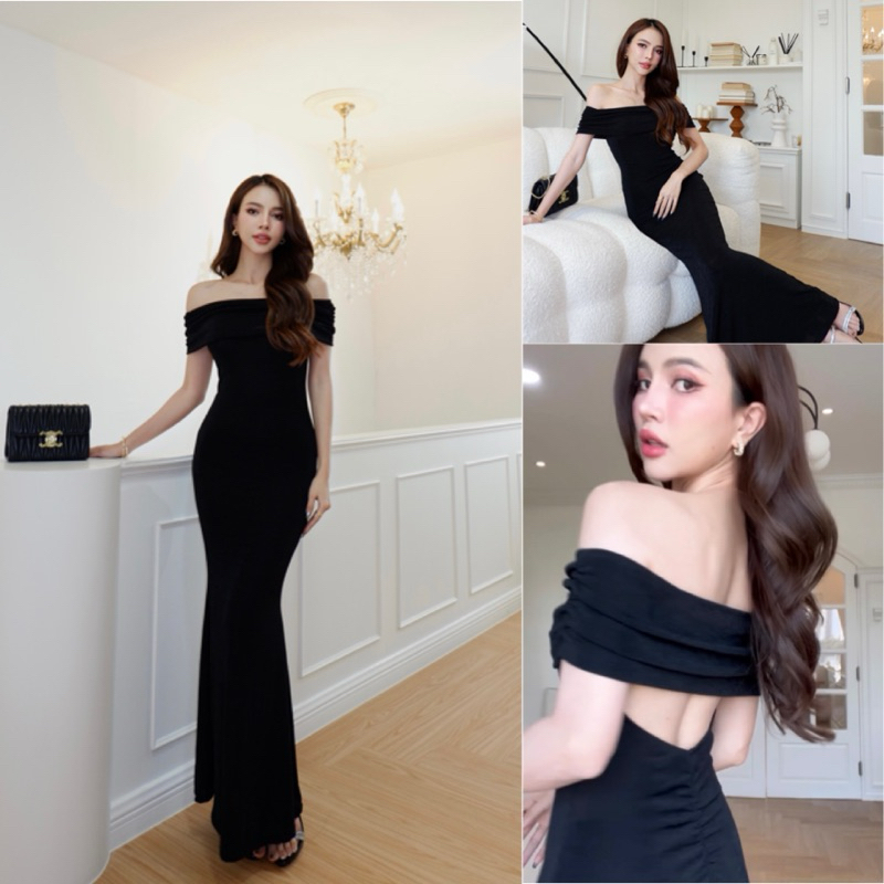 𝐱𝟐𝐱𝟐𝐬𝐭𝐲𝐥𝐞-ชุดเดรสยาวเปิดไหล่ เดรสดินเนอร์หรูหรา เว้าหลังลึก𝐧𝐨.𝐝𝐬𝟏𝟗