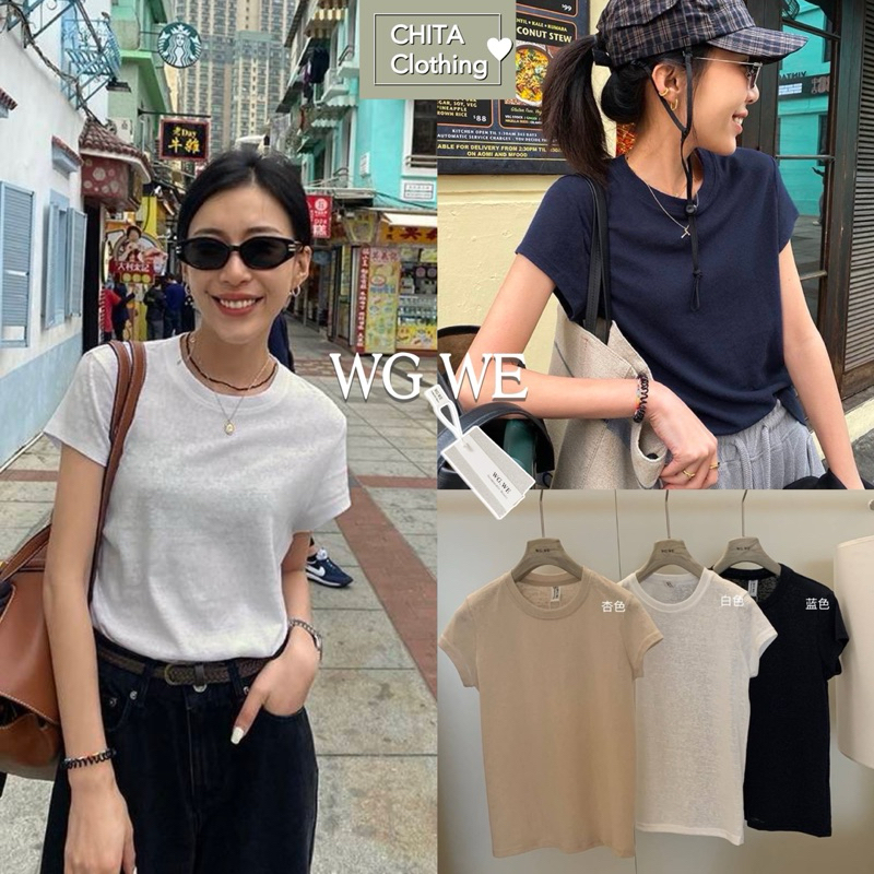 📍พร้อมส่ง📍3343💌เสื้อคอกลมแขนสั้น เนื้อผ้ายืดหยุ่นได้เยอะ  TAG:WG.WE 🇰🇷