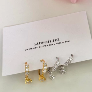 [ได้รับการรับรองเงินแท้] Suwann.na [ราคาต่อคู่] ต่างหูห่วง ต่างหูเงินแท้ ห่วงเพชรตุ้งติ้ง