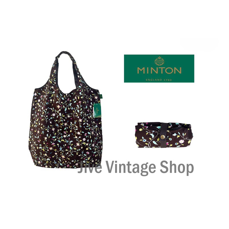 MINTON ENGLAND กระเป๋า eco bag พับเก็บได้ พิมพ์ลายดอกไม้ signature แบรนด์ น้ำหนักเบาจุของเยอะ น่ารัก