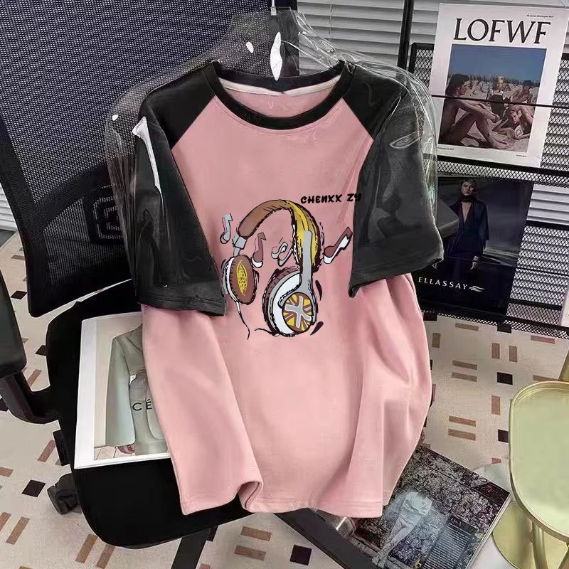 เสื้อยืดสวยๆผู้หญิงที่กําลังฮิต  oversize เสื้อผ้าแฟชั่นไซส์ใหญ่น่ารัก เสื้อโอเวอร์ไซส์เกาหลี สีทูโทน พิมพ์ลายวินเทจ thumbnail 8