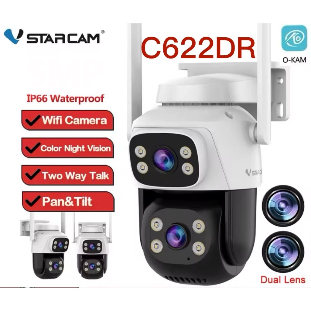 VSTARCAM C622DR กล้องวงจรปิดไร้สาย ความละเอียด 3MP 1296p เลนส์กล้องคู่ กลางคืนภาพสี Ai + ตรวจจับคน และ สัญญาณแจ้งเตือน