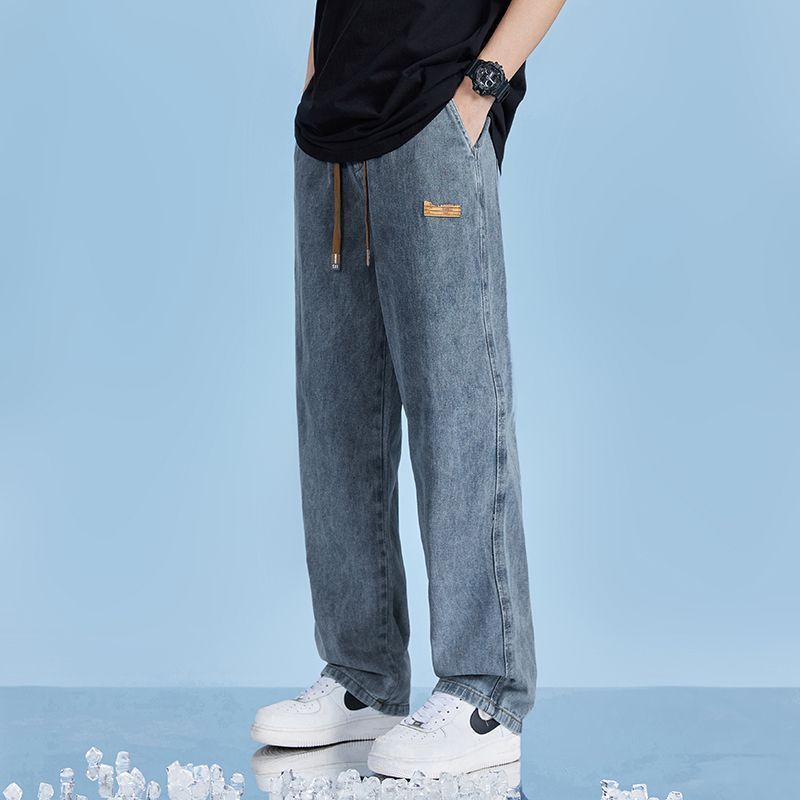 Fancy Fashion กางเกงยีนส์ยาวชาย ทรงกระบอกเอวสูง ใส่สบาย เอวยางยืด ปรับเอวด้วยเชือก เท่ๆเข้ากับทุกแนว - รูปที่ 2