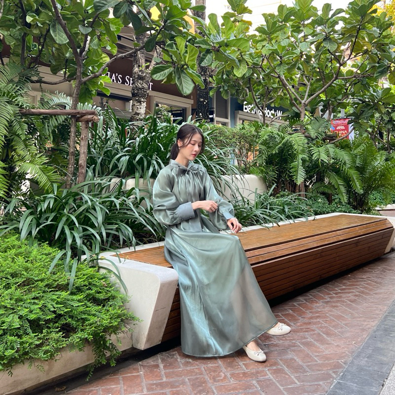 🍵🌲🩰Lady Salina Dress - Miida  🍑มีโบว์ผูกด้านหน้า โอเวอร์ไซส์ทรงปล่อยยาวไม่เข้ารูปมีโบว์ผูกแยก