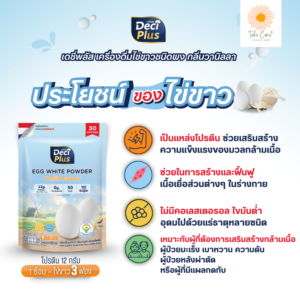 DeciPlus เครื่องดื่มโปรตีนไข่ขาวชนิดผง อัลบูมิน กลิ่นวานิลลา ขนาด 450 กรัม เดซี่พลัส อาหารผู้สูงอายุ ราคา ถูกที่สุด ดีลบีเคเค แกลเลอรีภาพที่ 8