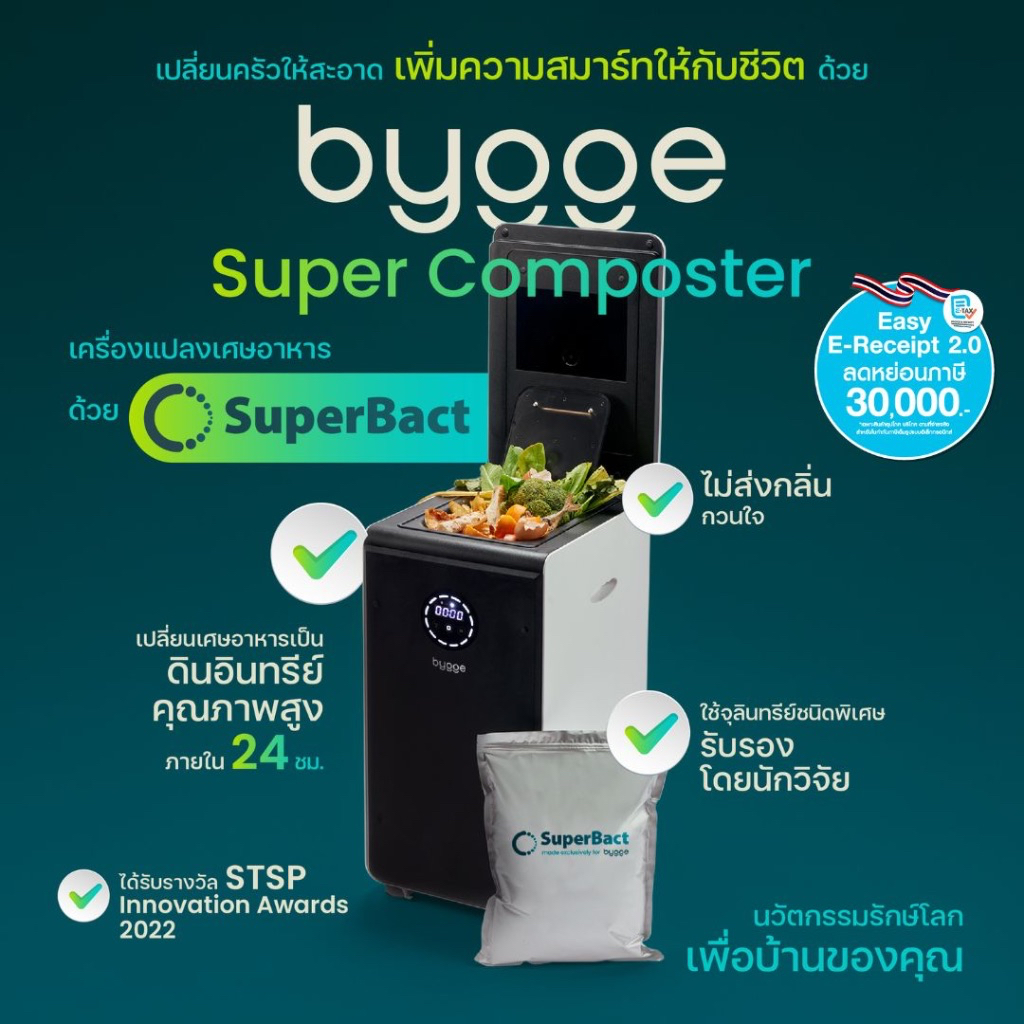 Bygge Super Composter เครื่องแปลงขยะเศษอาหารเป็นดินอินทรีย์คุณภาพสูงภายใน 24 ชั่วโมง ขนาด 19 ลิตร