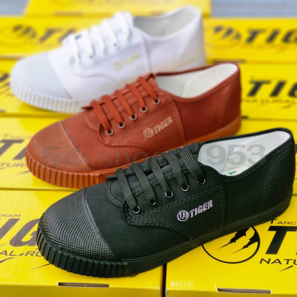 รองเท้านักเรียน รองเท้าผ้าใบ Tiger(ไทเกอร์) รุ่นT205 พื้นเขียว สีน้ำตาล ขาว ดำ พร้อมส่ง