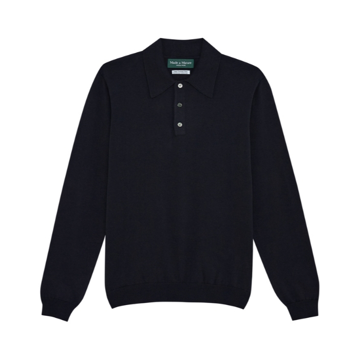 [ Pre-orderบางสี สินค้าจัดส่งวันที่ 6/5/69 ] MadetoMature Knitted Long Sleeve Polo - Navy เสื้อโปโลผ้าถักแขนยาว สีกรม