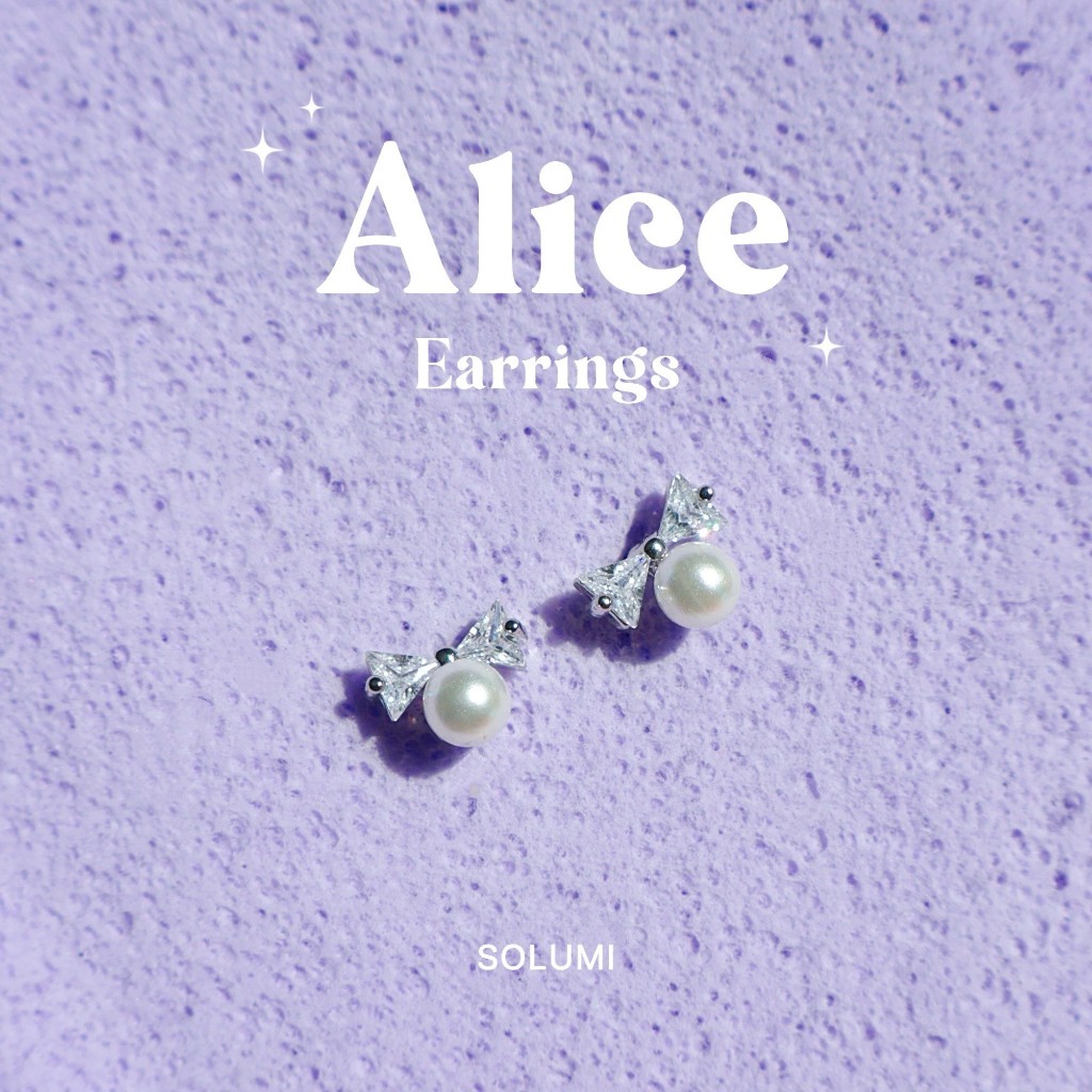 ต่างหูรูปโบว์ประกับเพชรและมุก SOLUMI Alice earrings ต่างหู Nickel free