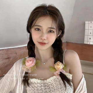 กิ๊บติดผม รูปดอกกุหลาบจําลอง แฟชั่นเกาหลี กิ๊บติดผมลายดอกไม้ ยางรัดผมลายดอกกุหลาบ