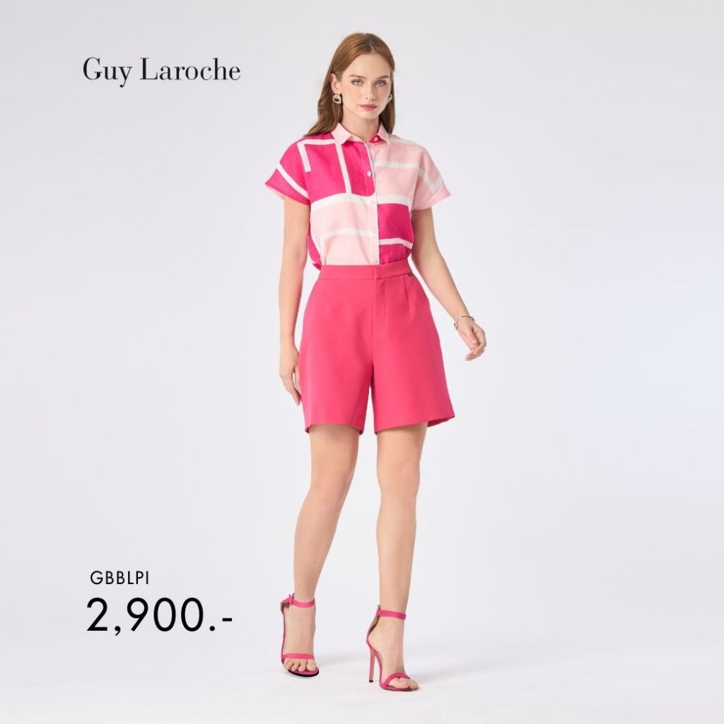 Guy Laroche Woman's shirt Light linen Pink logo เสื้อเชิ้ตผู้หญิง แขนล้ำ สีชมพู GBBLPI - รูปที่ 3