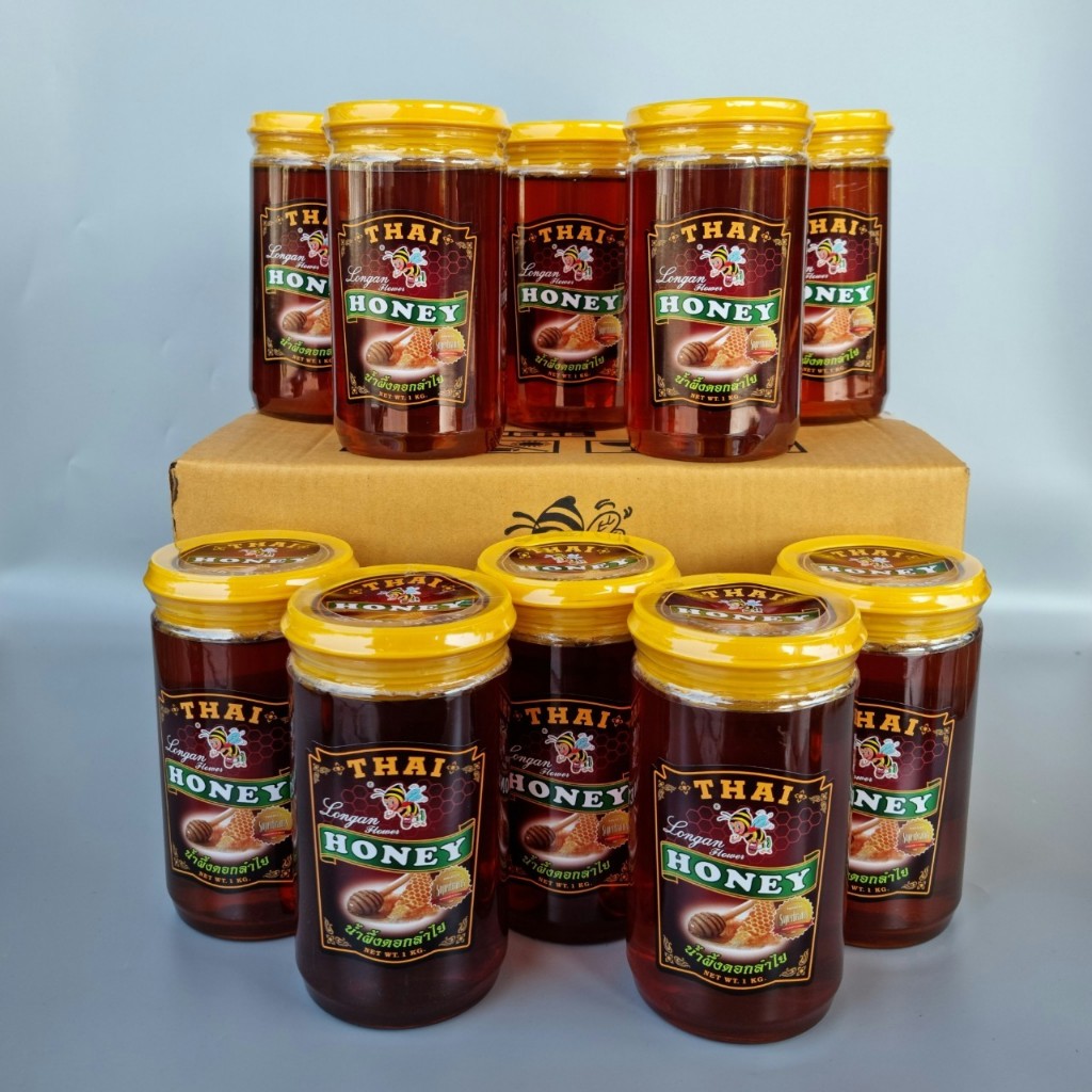THAI HONEY (ไทยฮันนี่) น้ำผึ้งดอกไม้ป่า น้ำผึ้งดอกลำไย ขนาด 1000G จำนวน 1 ลัง(12กระปุก)