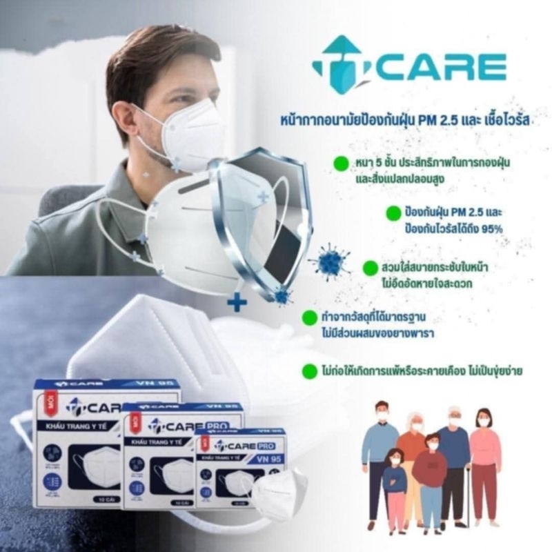 หน้ากากอนามัย VN95 ป้องกันฝุ่น PM2.5  ชั้น 1 กล่อง 10 ชิ้น พร้องส่ง