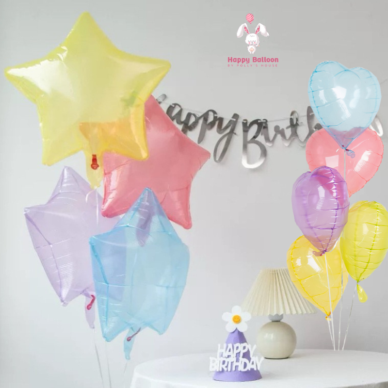 [มีส่งด่วน] ลูกโป่งฟอยด์รูปหัวใจ/ดาว 18" สีหวานโปร่งแสง สำหรับตกแต่งงานปาร์ตี้วันเกิด ส่งจากไทย